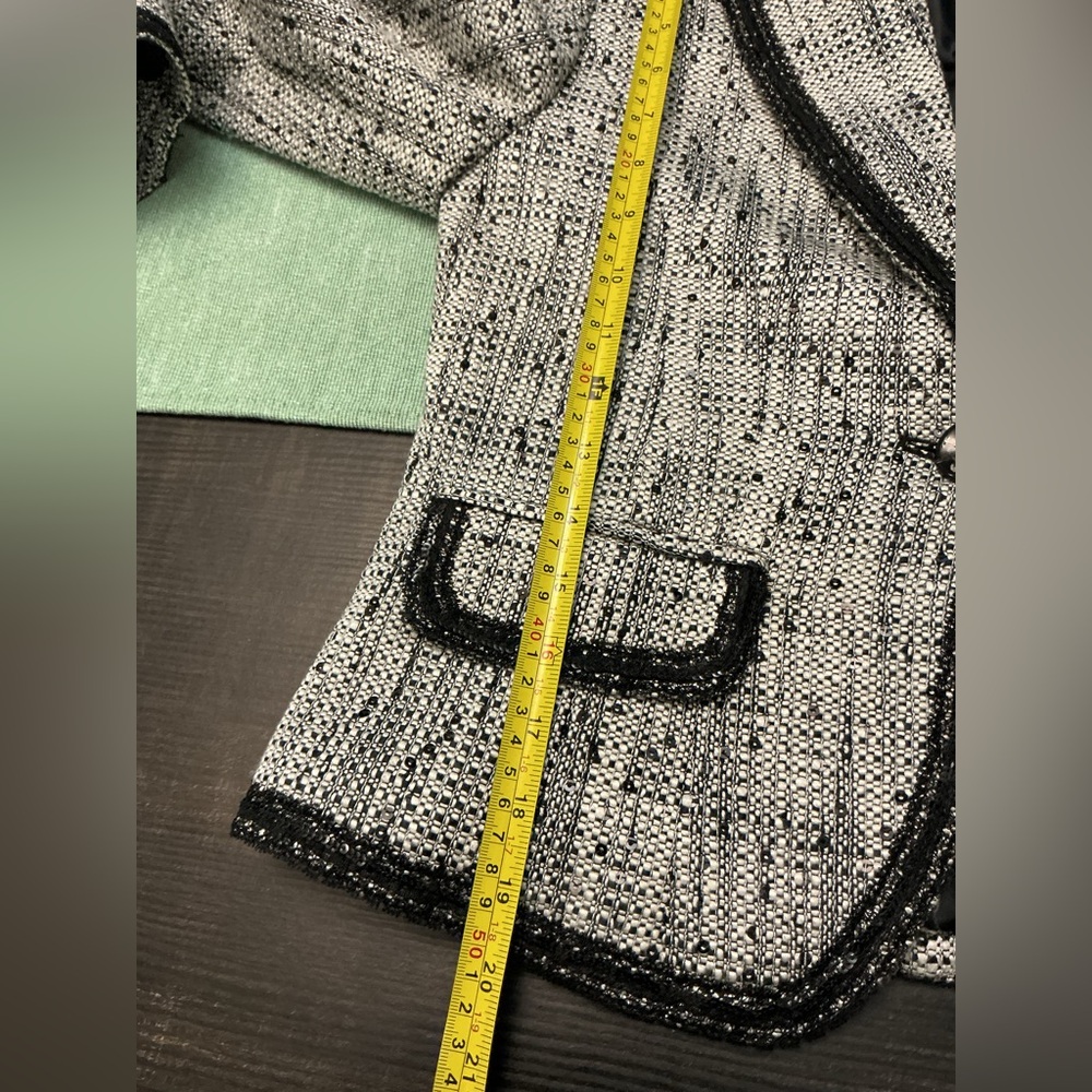 Bergamo Studio Tweed Blazer Jacket Black White Sequin Trim Size 6 - Picture 10 of 13